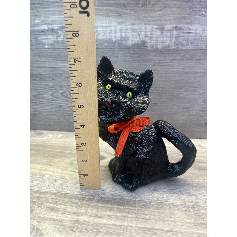Kitsch Textured Ceramic Black Cat Scary Halloween Green Eyes Vintage - Picture 6 of 6